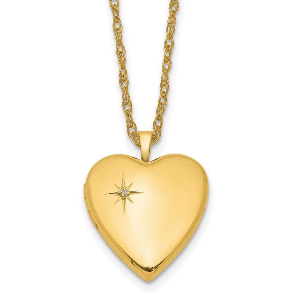 1/20 14K Gold Filled 20mm Diamond Star Heart Locket Necklace, 18 Inch